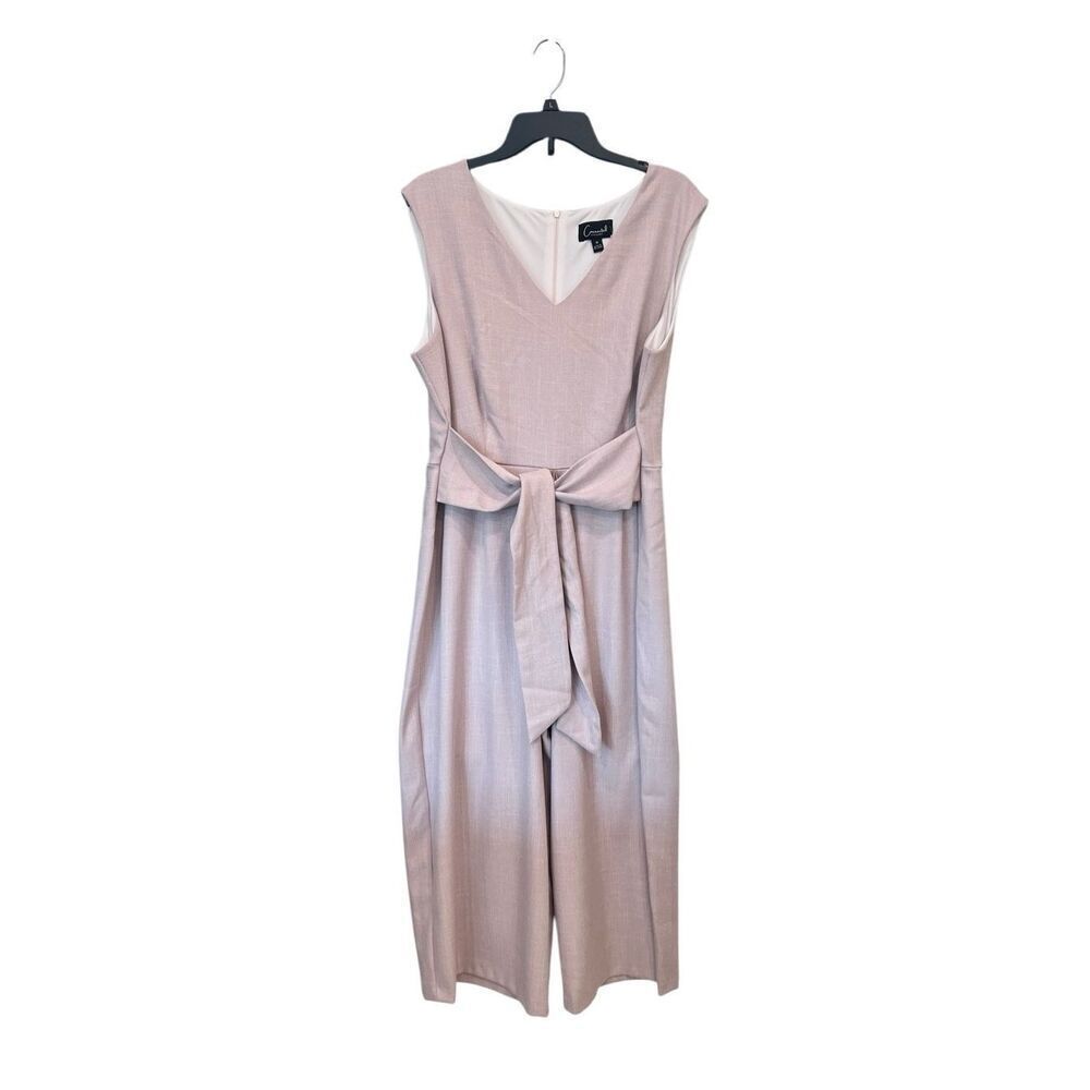 Connected Apparel Women's Sleeveless Tie Front Crop Jumpsuit Beige Sz 16 NWOT